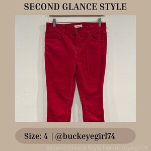 LOFT Women’s SZ 4 Red Velvet Corduroy Skinny Pants Stretch